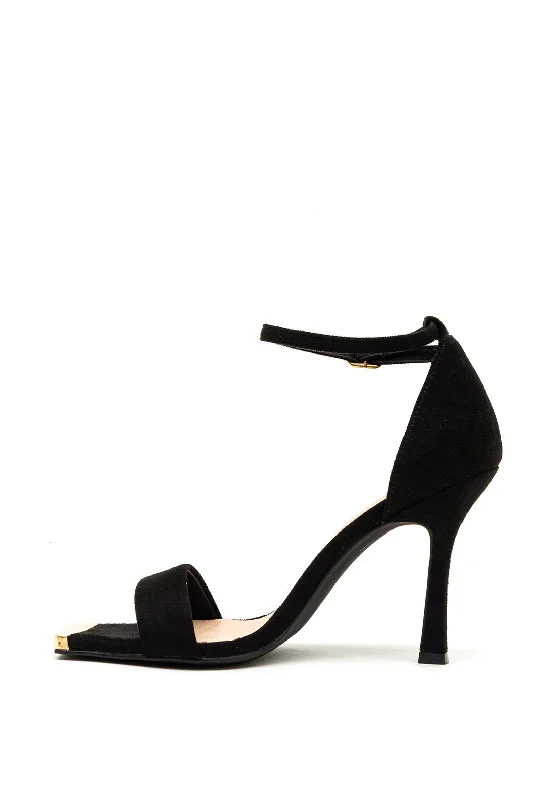 Menbur Faux Suede Square Toe Heeled Sandals, Black