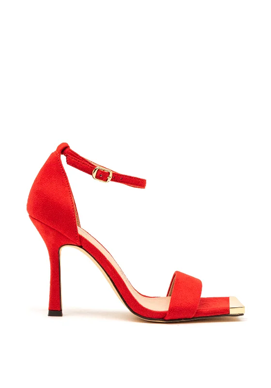 Menbur Faux Suede Square Toe Heeled Sandals, Red