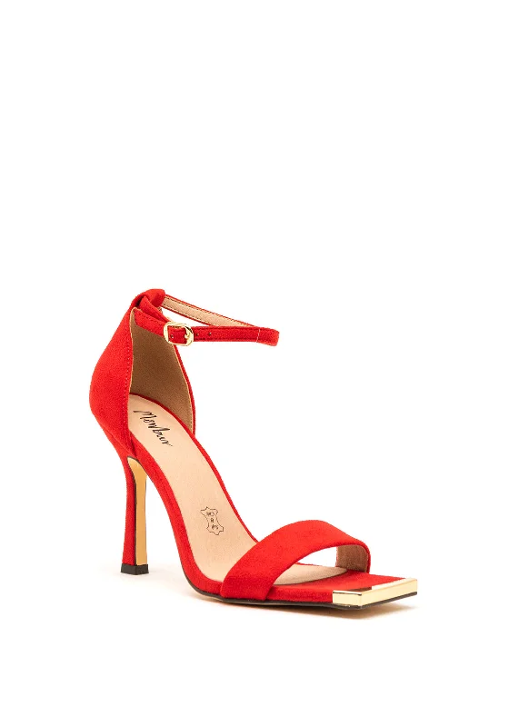 Menbur Faux Suede Square Toe Heeled Sandals, Red