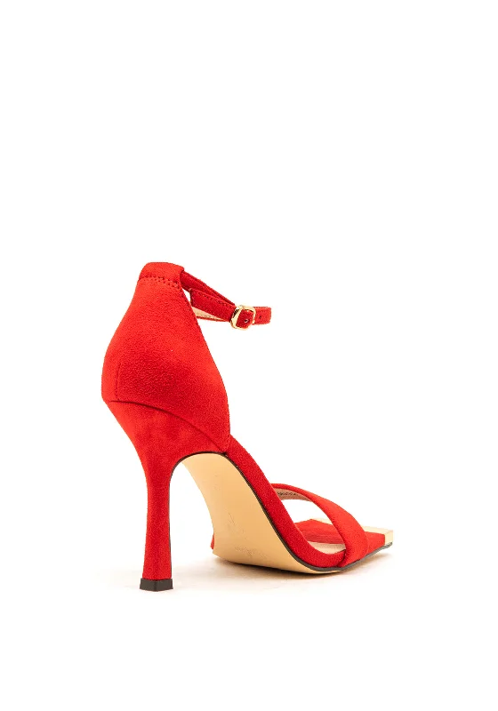 Menbur Faux Suede Square Toe Heeled Sandals, Red