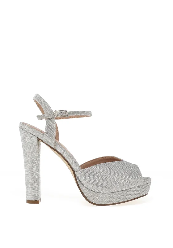 Menbur Glitter Platform Heeled Sandals, Silver