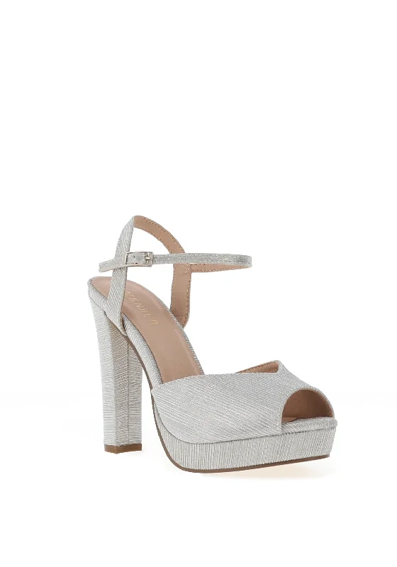 Menbur Glitter Platform Heeled Sandals, Silver