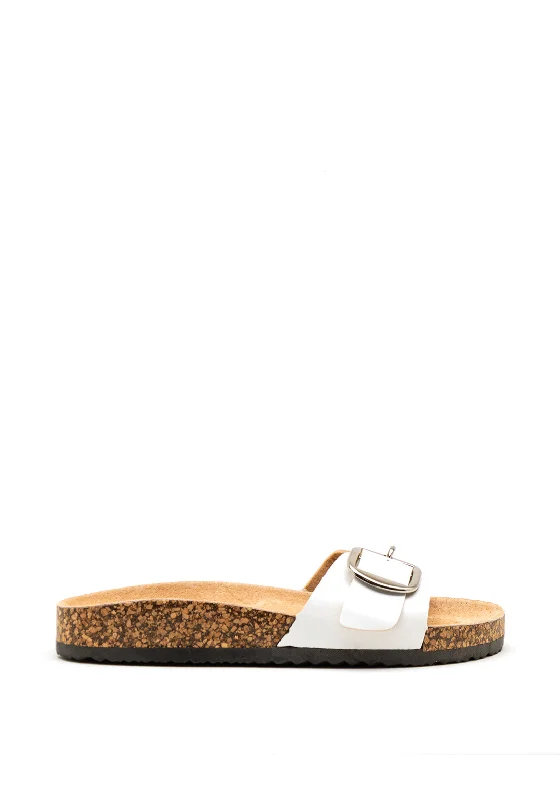 Millie & Co. Buckle Slip on Sandals, White