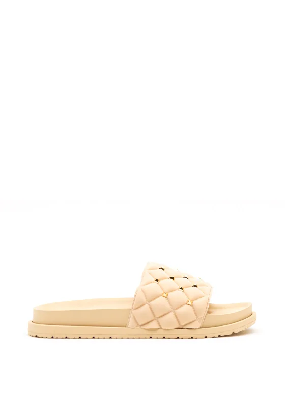 Millie & Co. Quilted Stud Slider Sandals, Beige