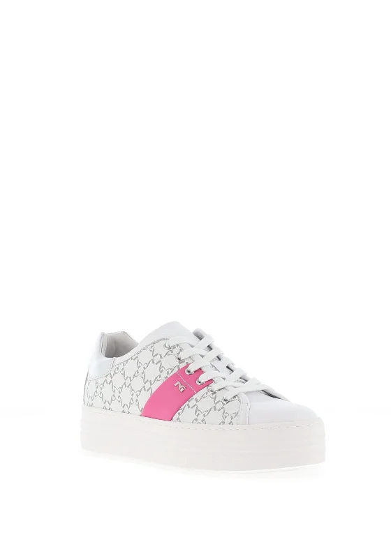 Nero Giardini Leather NG Print Trainers, White & Fuchsia