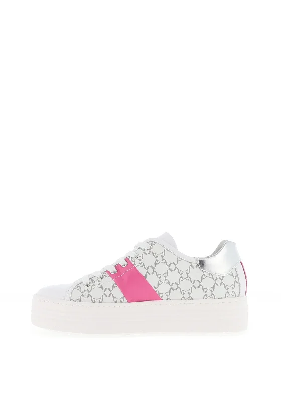 Nero Giardini Leather NG Print Trainers, White & Fuchsia