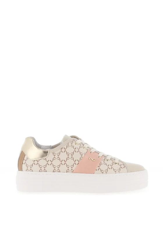 Nero Giardini Leather NG Print Trainers, White & Peach