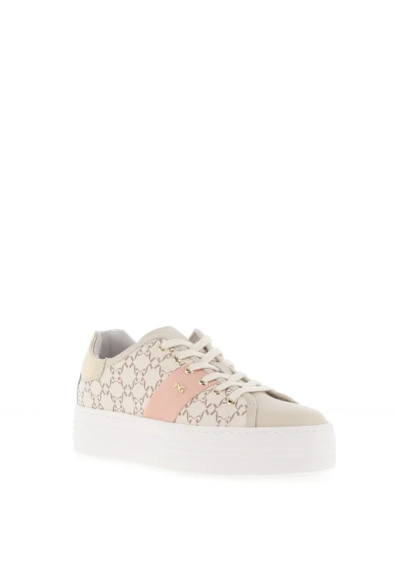 Nero Giardini Leather NG Print Trainers, White & Peach