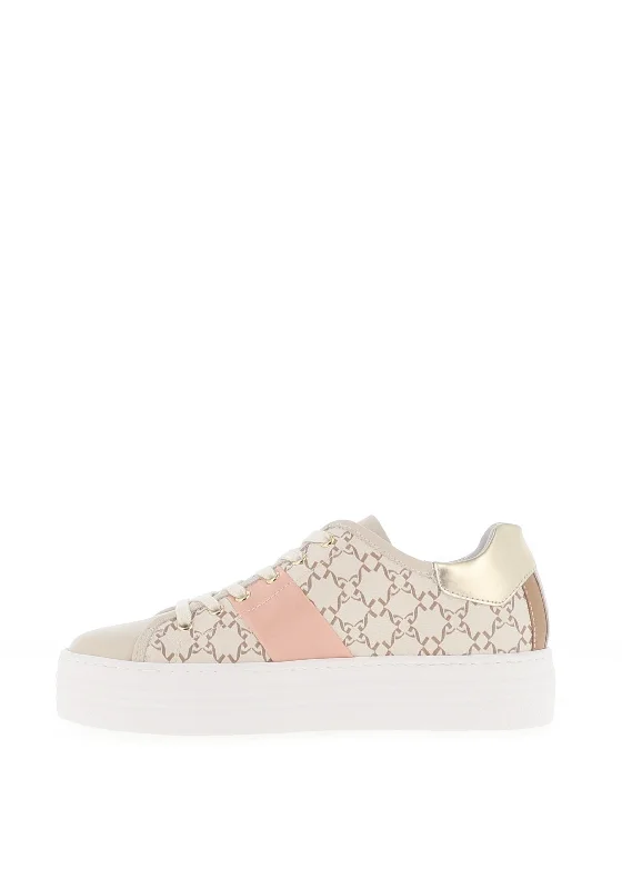 Nero Giardini Leather NG Print Trainers, White & Peach