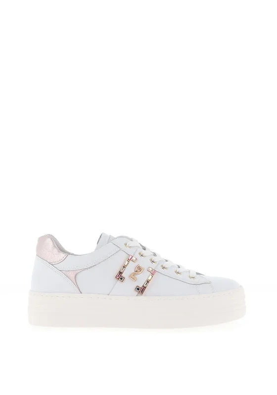 Nero Giardini Leather Diamante Logo Trainers, White