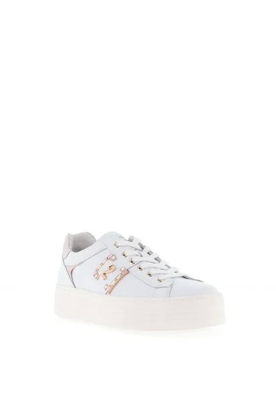 Nero Giardini Leather Diamante Logo Trainers, White