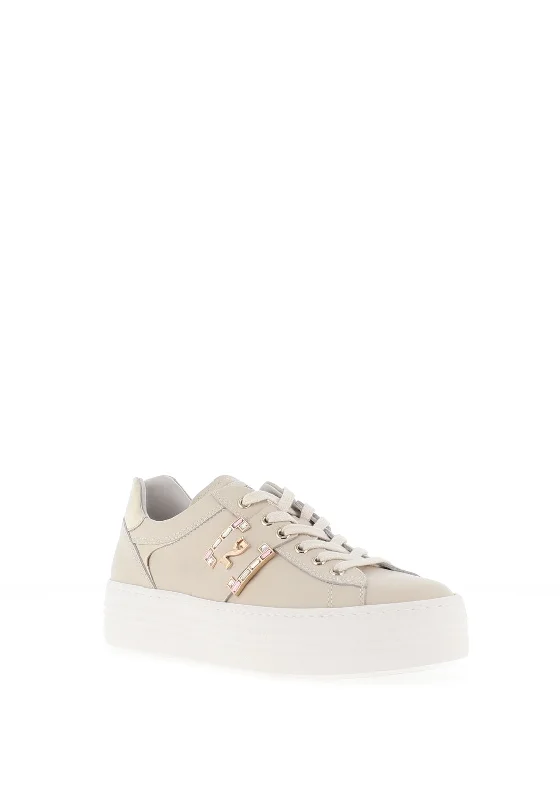 Nero Giardini Leather Diamante Logo Trainers, Natural