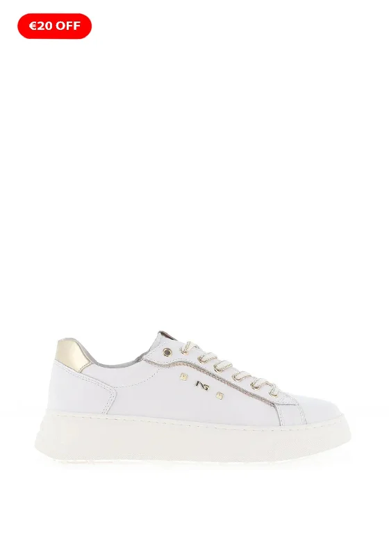 Nero Giardini Leather Gold Trim Trainers, White