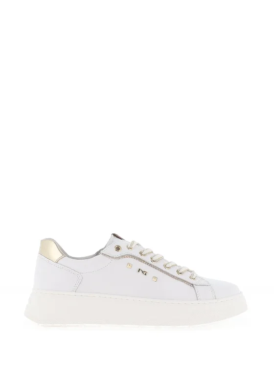 Nero Giardini Leather Gold Trim Trainers, White