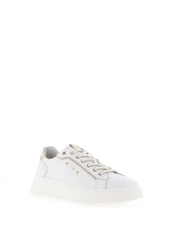 Nero Giardini Leather Gold Trim Trainers, White