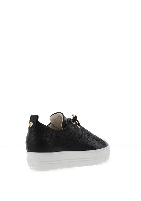 Paul Green Leather Elastic Lace Platform Trainers, Maincalf Black & Gold