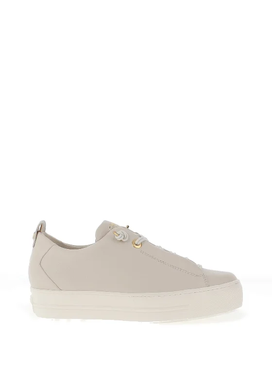 Paul Green Leather Elastic Lace Platform Trainers, Maincalf Ivory & Gold