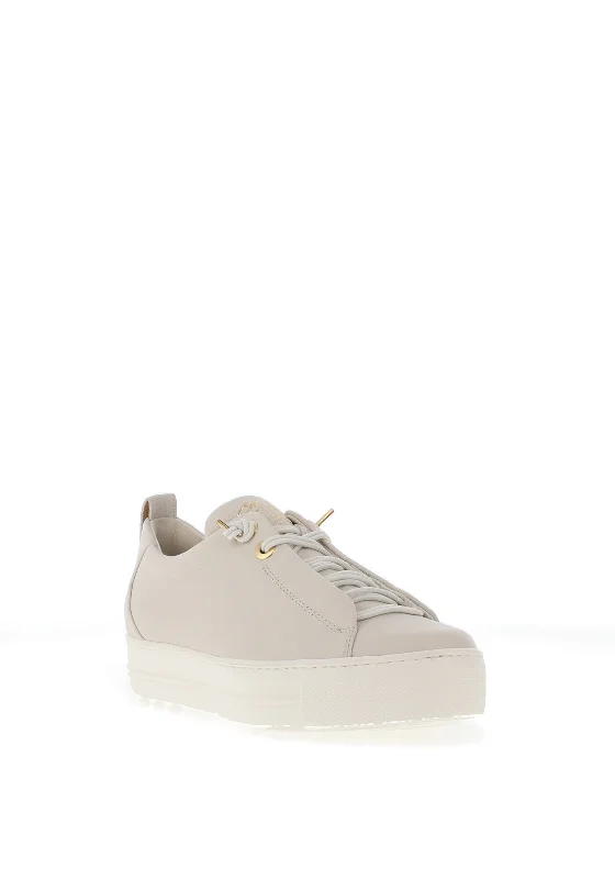 Paul Green Leather Elastic Lace Platform Trainers, Maincalf Ivory & Gold