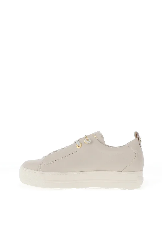 Paul Green Leather Elastic Lace Platform Trainers, Maincalf Ivory & Gold