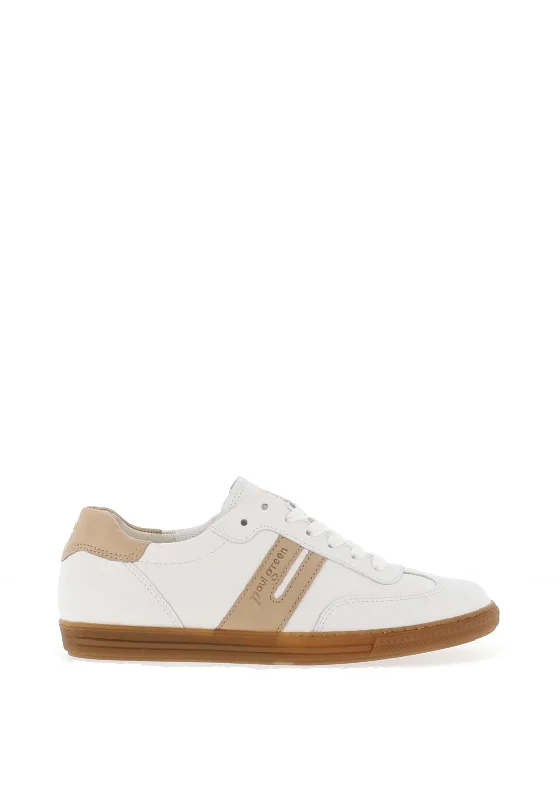 Paul Green Nubuck Leather Retro Laced Trainers, White & Sand