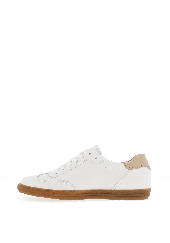 Paul Green Nubuck Leather Retro Laced Trainers, White & Sand