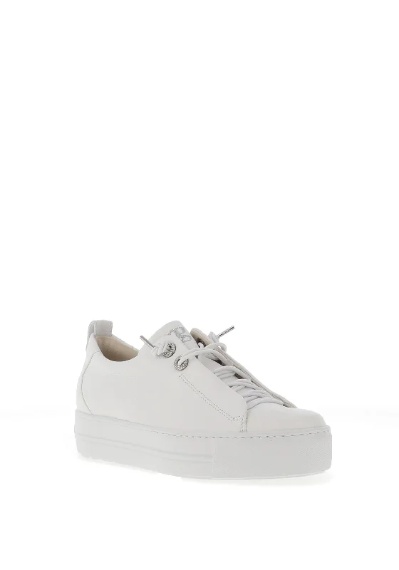 Paul Green Leather Elastic Lace Platform Trainers, Maincalf White & Silver