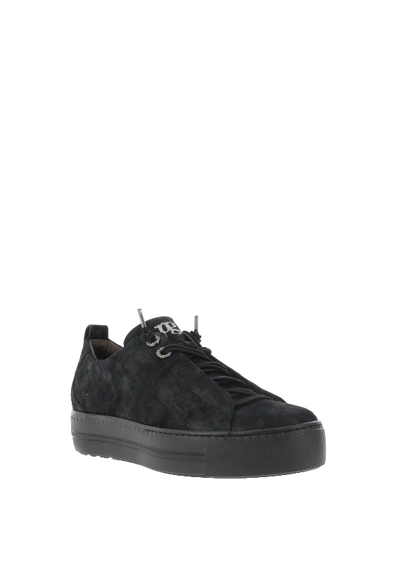 Paul Green Leather Elastic Lace Platform Trainers, Black