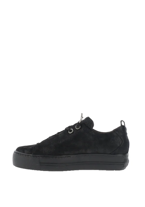 Paul Green Leather Elastic Lace Platform Trainers, Black