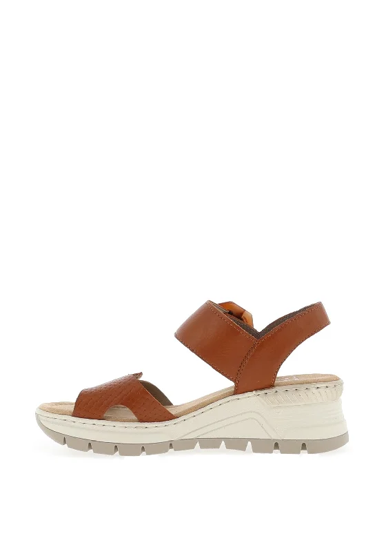 Rieker Faux Buckle Velcro Strap Wedge Sandals, Tan