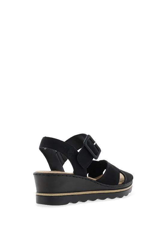 Rieker Womens Strappy Wedged Sandals, Black