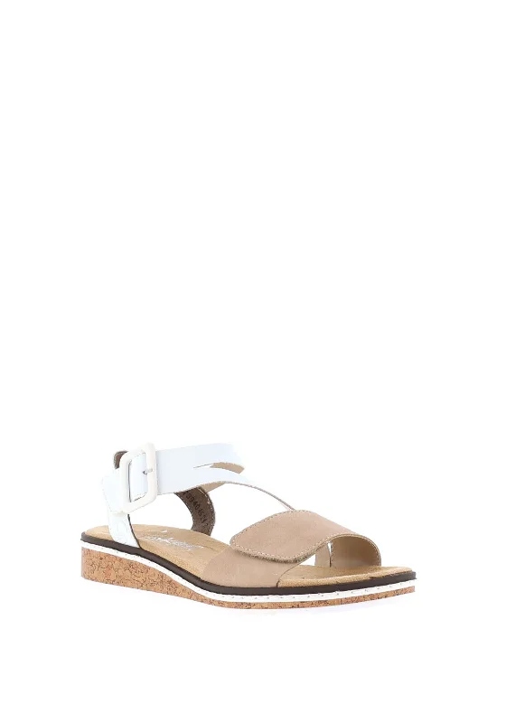 Rieker Womens Split Strap Velcro Sandals, Beige Combi