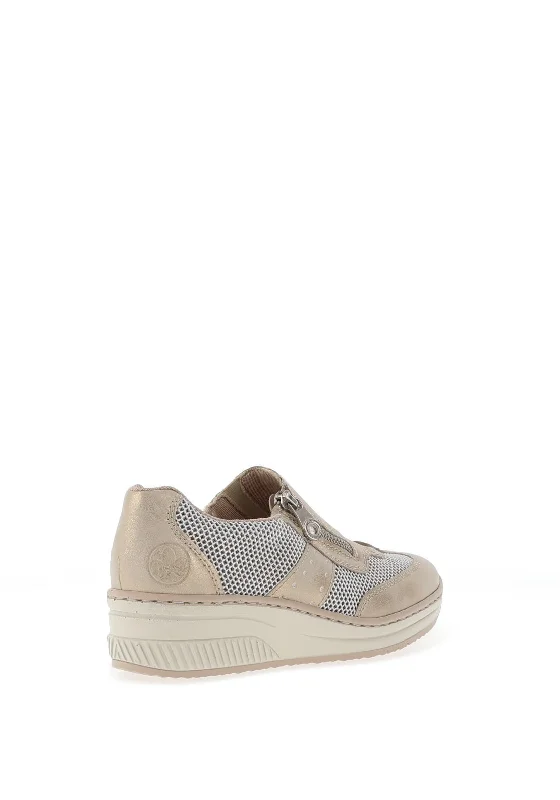 Rieker Womens Side Zip Mesh Trainers, Beige