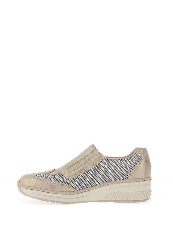 Rieker Womens Side Zip Mesh Trainers, Beige