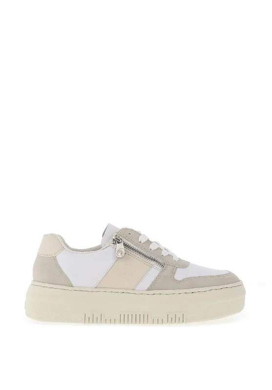 Rieker Womens Leather Colour Block Platform Trainers, White Combi