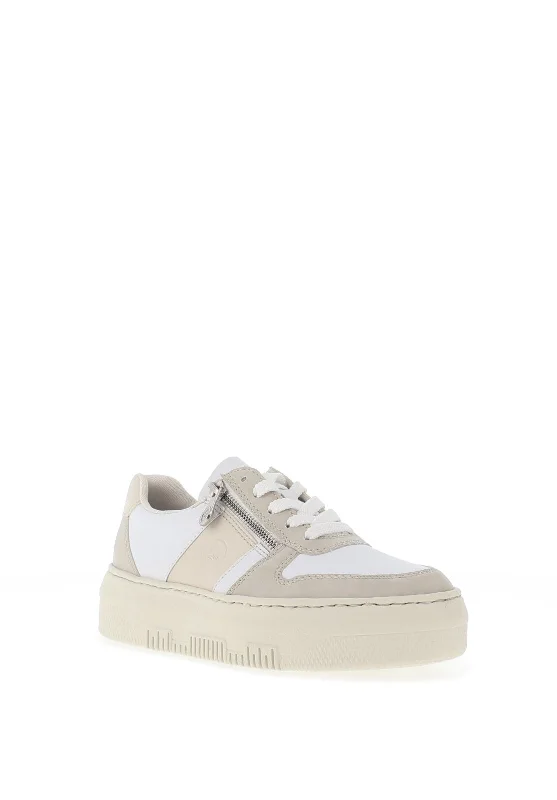 Rieker Womens Leather Colour Block Platform Trainers, White Combi