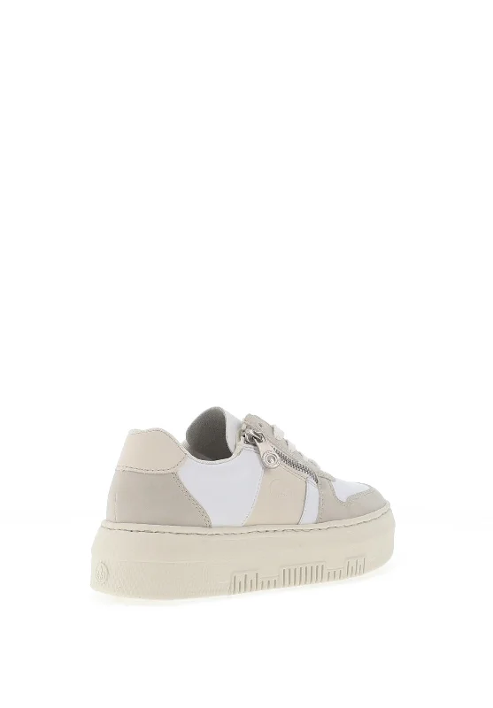 Rieker Womens Leather Colour Block Platform Trainers, White Combi