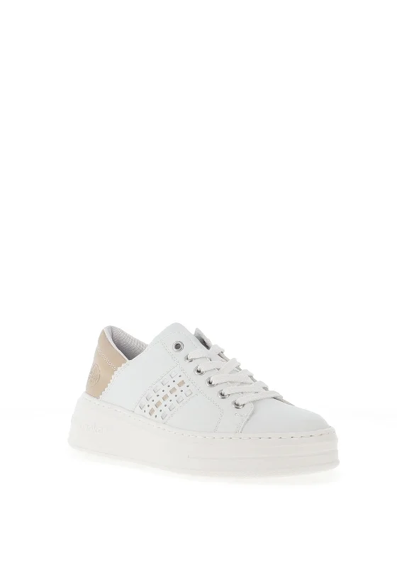 Rieker Womens Faux Leather Laced Platform Trainers, White