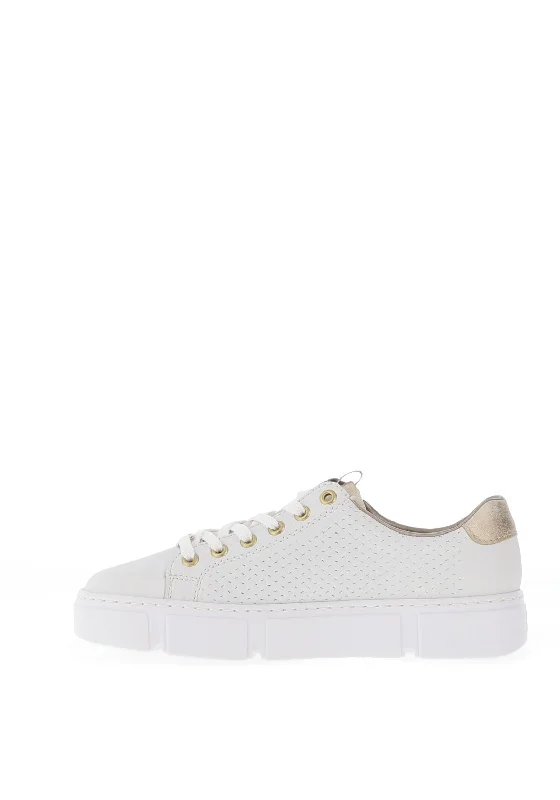 Rieker Womens Leather Woven Platform Trainers, White