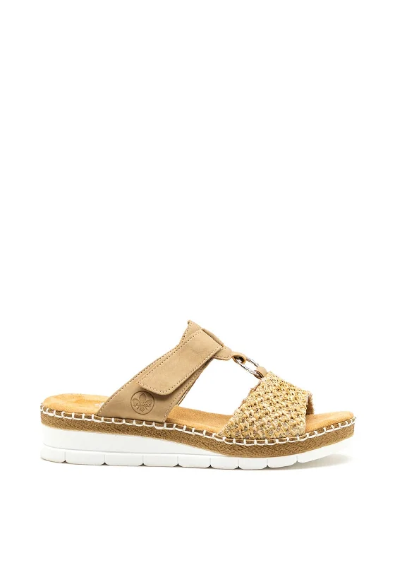 Rieker Womens Woven Slip on Sandals, Beige