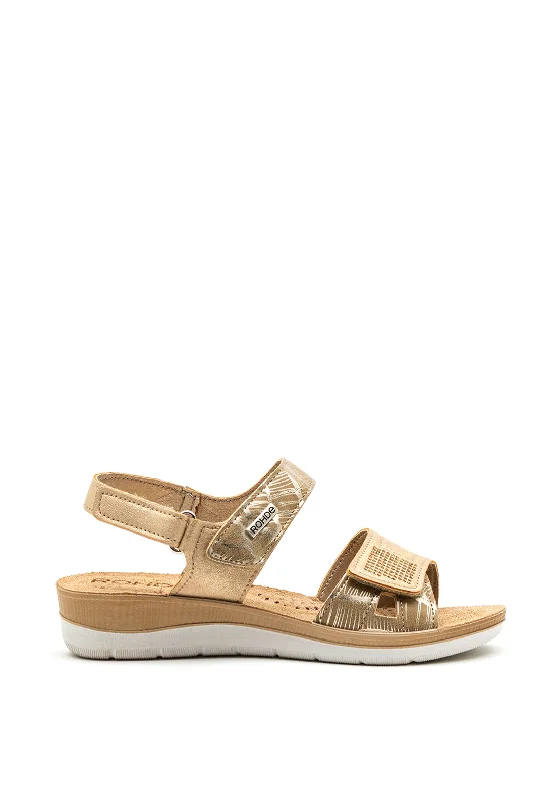 Rohde Leather Metallic Velcro Strap Sandals, Beige