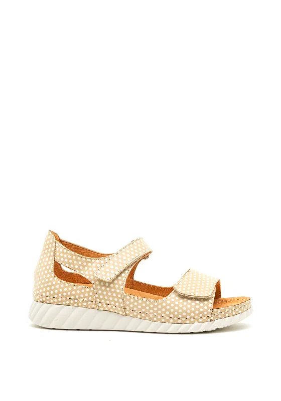 Softmode Greta Polka Dot Velcro Sandals, Beige