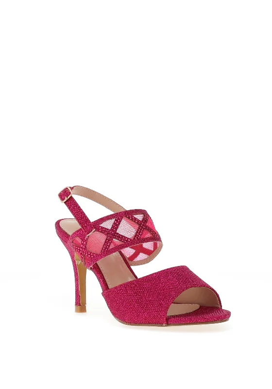 Sorento Moor Glitter Mesh Strap Heeled Sandals, Pink