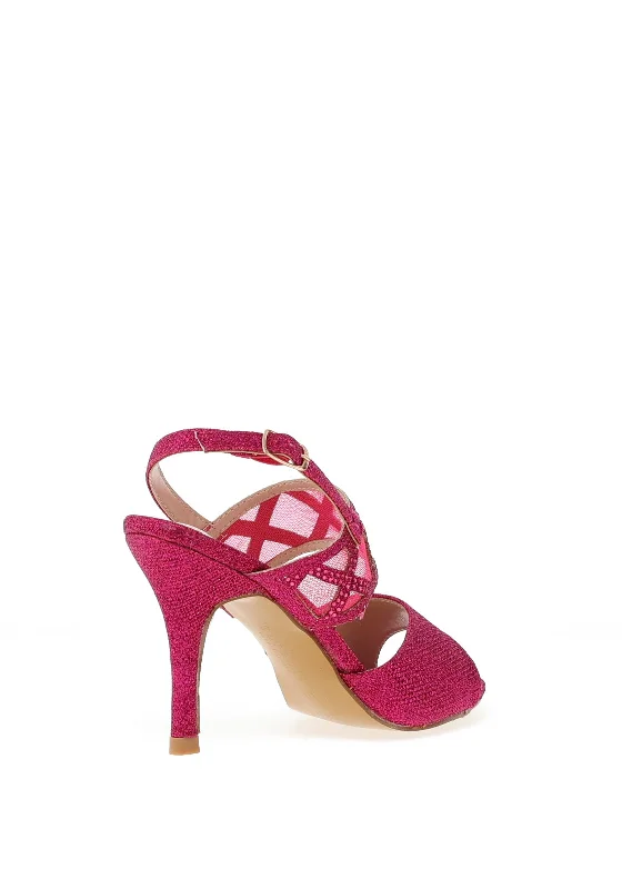 Sorento Moor Glitter Mesh Strap Heeled Sandals, Pink