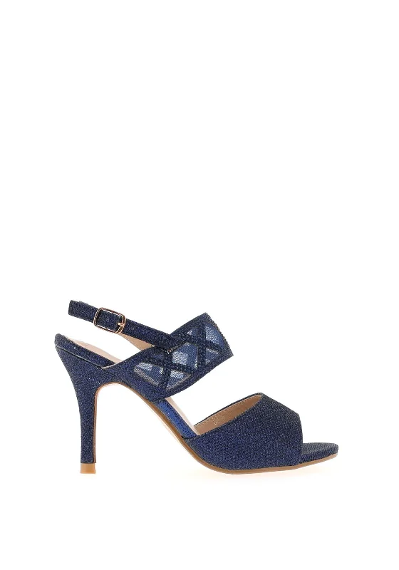 Sorento Moor Glitter Mesh Strap Heeled Sandals, Navy