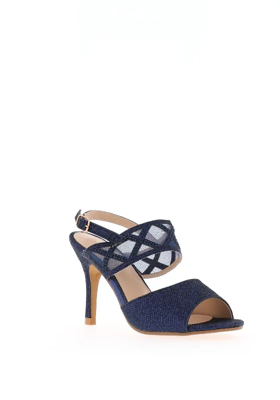 Sorento Moor Glitter Mesh Strap Heeled Sandals, Navy