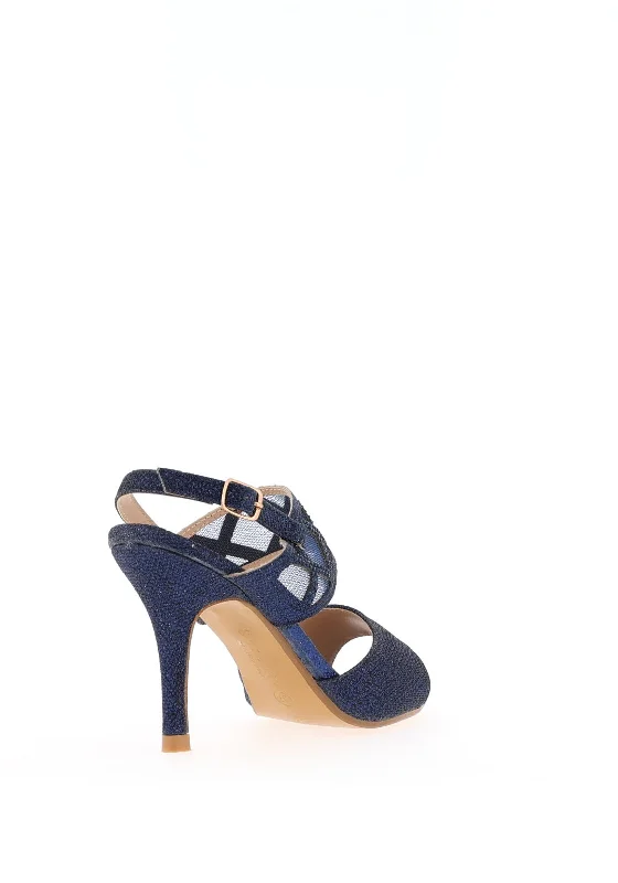 Sorento Moor Glitter Mesh Strap Heeled Sandals, Navy