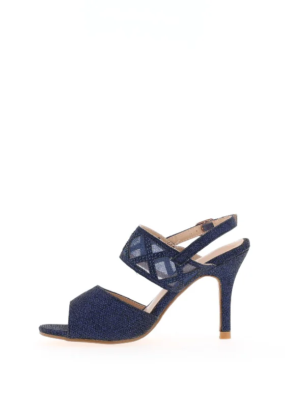 Sorento Moor Glitter Mesh Strap Heeled Sandals, Navy