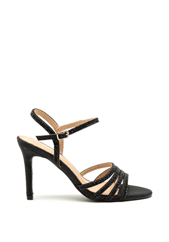 Sorento Lisnavagh Diamante Strappy Heeled Sandals, Black