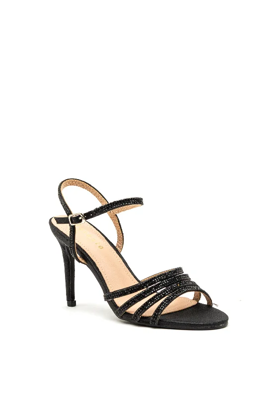 Sorento Lisnavagh Diamante Strappy Heeled Sandals, Black