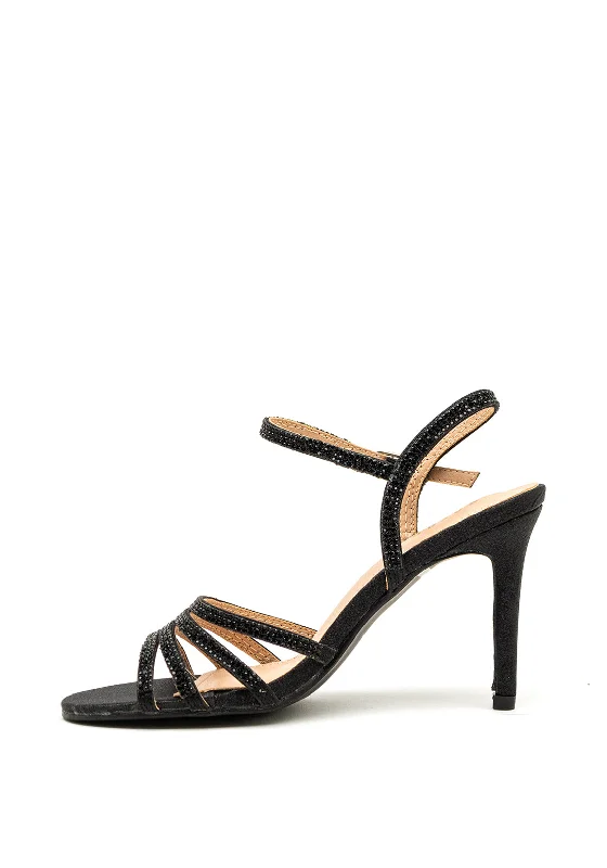 Sorento Lisnavagh Diamante Strappy Heeled Sandals, Black